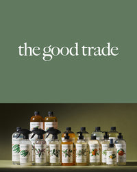 The Good Trade logo above a lineup of Koala Eco cleaning, dish soap, hand wash and body wash bottles.
